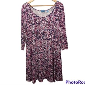 Tori Richard Honolulu Resort 3/4 Sleeve A-line Dress Ikat Shell Women's Small